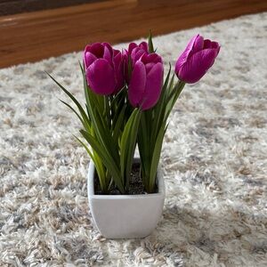 Artificial Purple Tulip Arrangement in White Pot